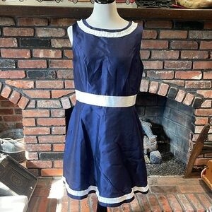Sail to Sable NWT Navy Silk Cotton Flirty Dress with Grossgrain size 12